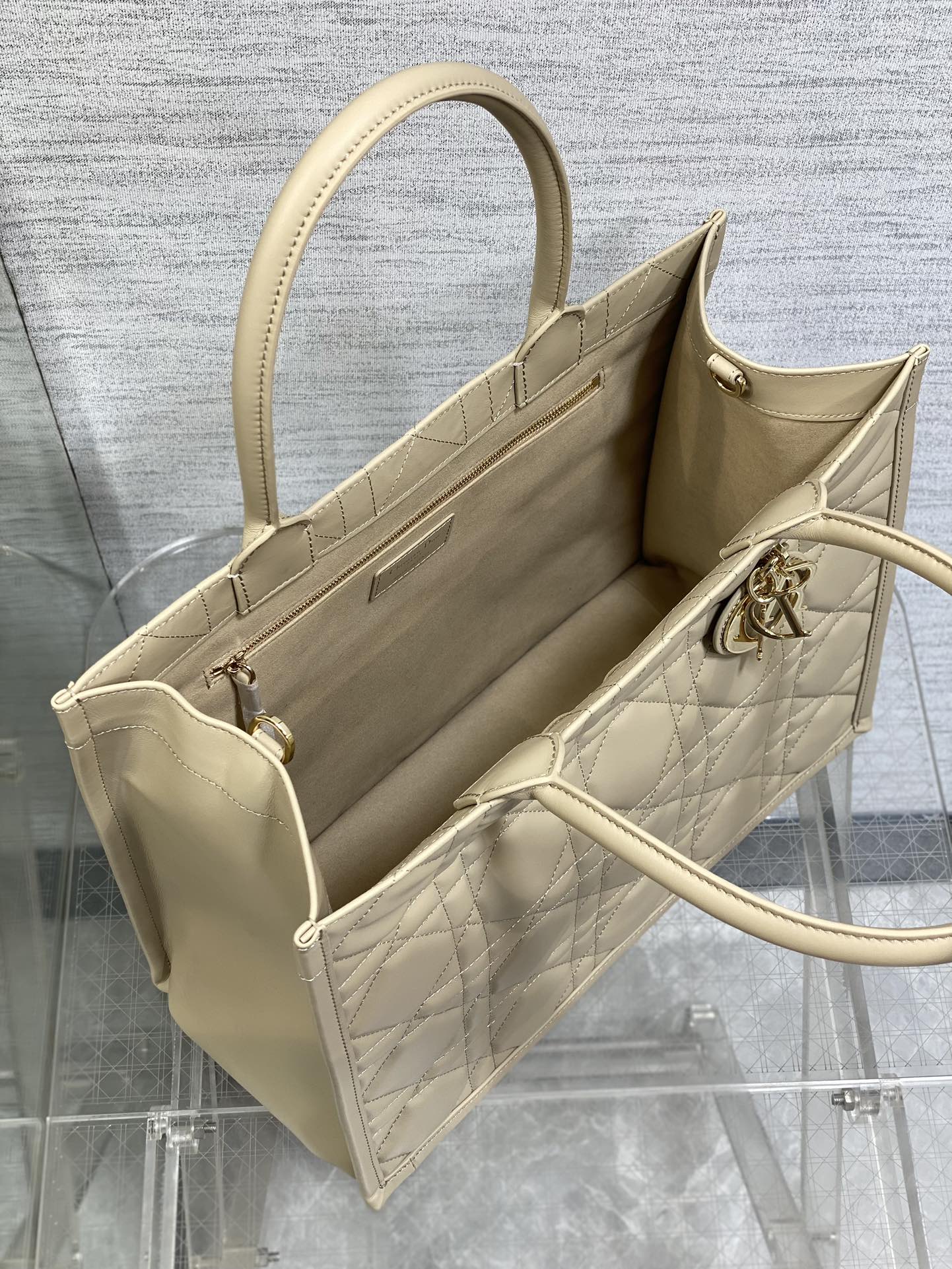 Medium Dior Book Tote Bag Powder Beige Macrocannage Calfskin